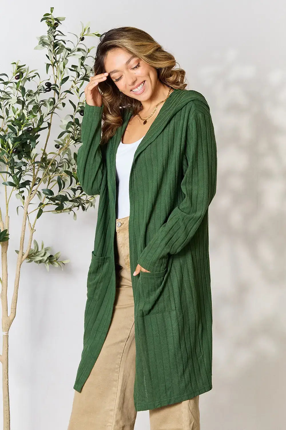 Basic Bae Full Size Hooded Sweater Cardigan - Outwears