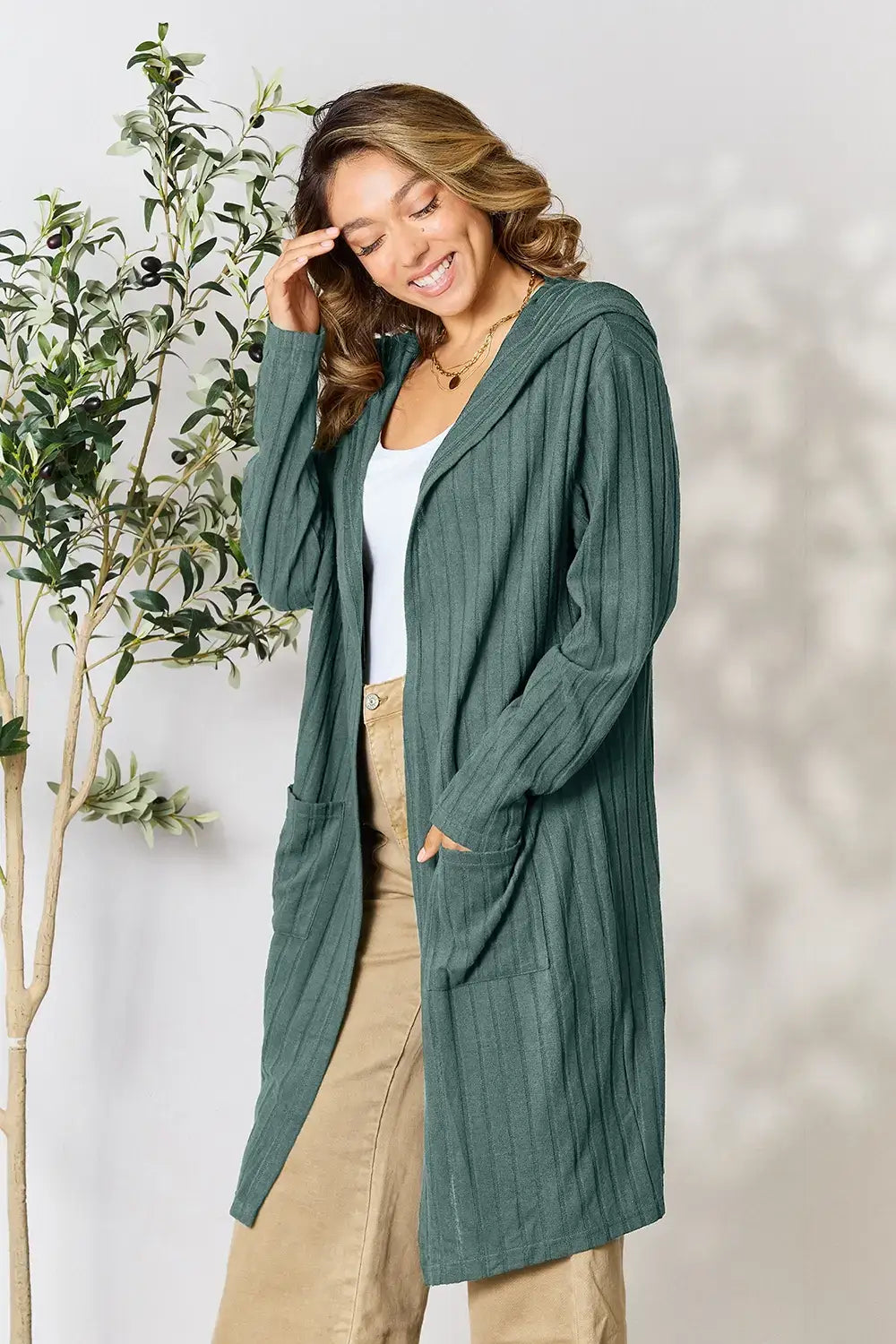 Basic Bae Full Size Hooded Sweater Cardigan - Outwears