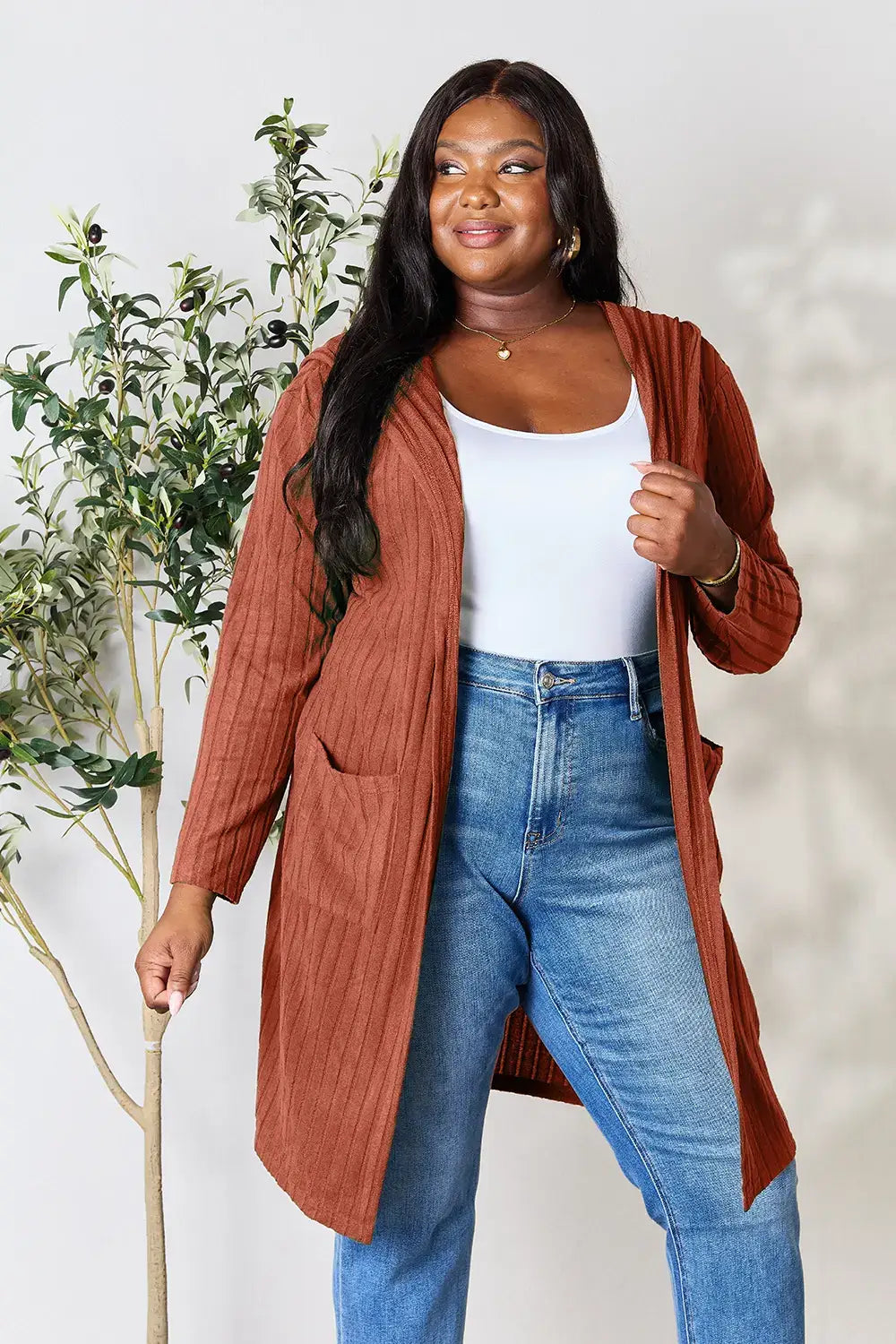 Basic Bae Full Size Hooded Sweater Cardigan - Outwears