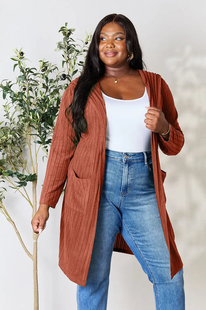Basic Bae Full Size Hooded Sweater Cardigan - Outwears