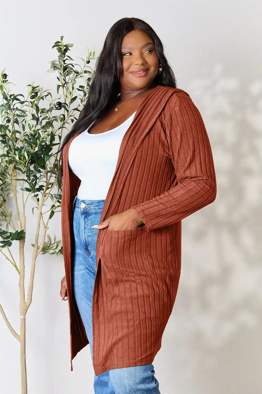 Basic Bae Full Size Hooded Sweater Cardigan - Outwears