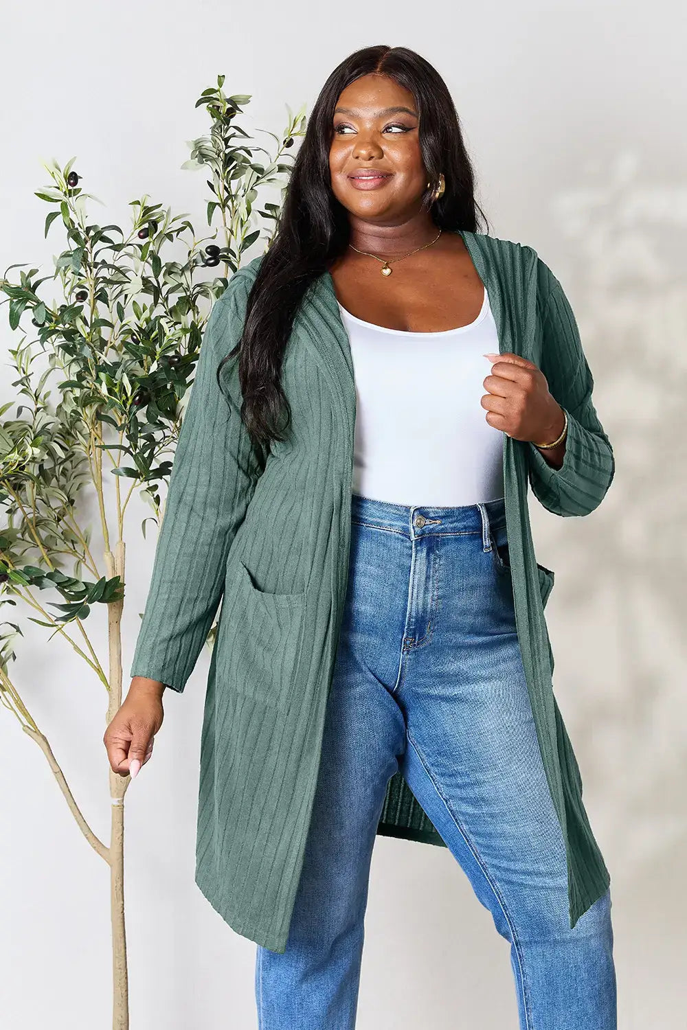 Basic Bae Full Size Hooded Sweater Cardigan - Outwears