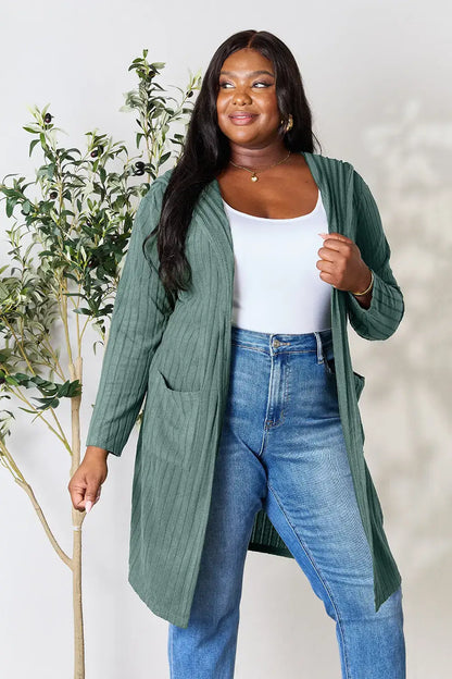 Basic Bae Full Size Hooded Sweater Cardigan - Outwears