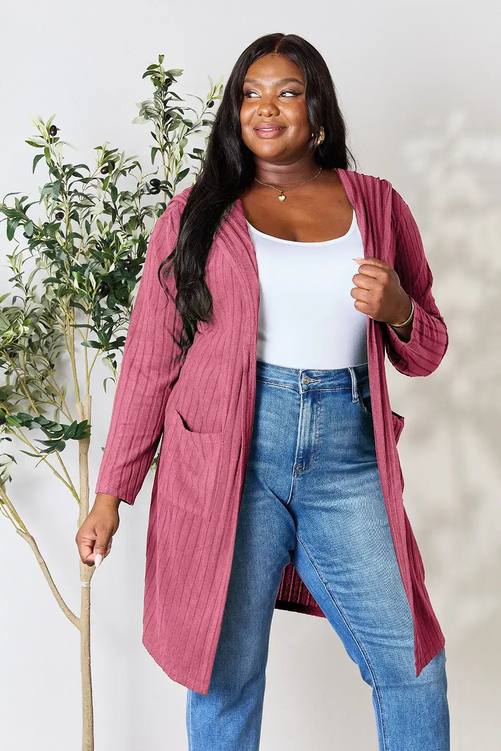 Basic Bae Full Size Hooded Sweater Cardigan - Outwears