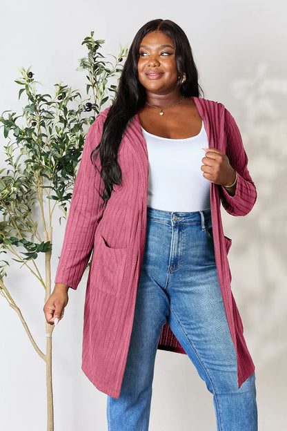 Basic Bae Full Size Hooded Sweater Cardigan - Outwears