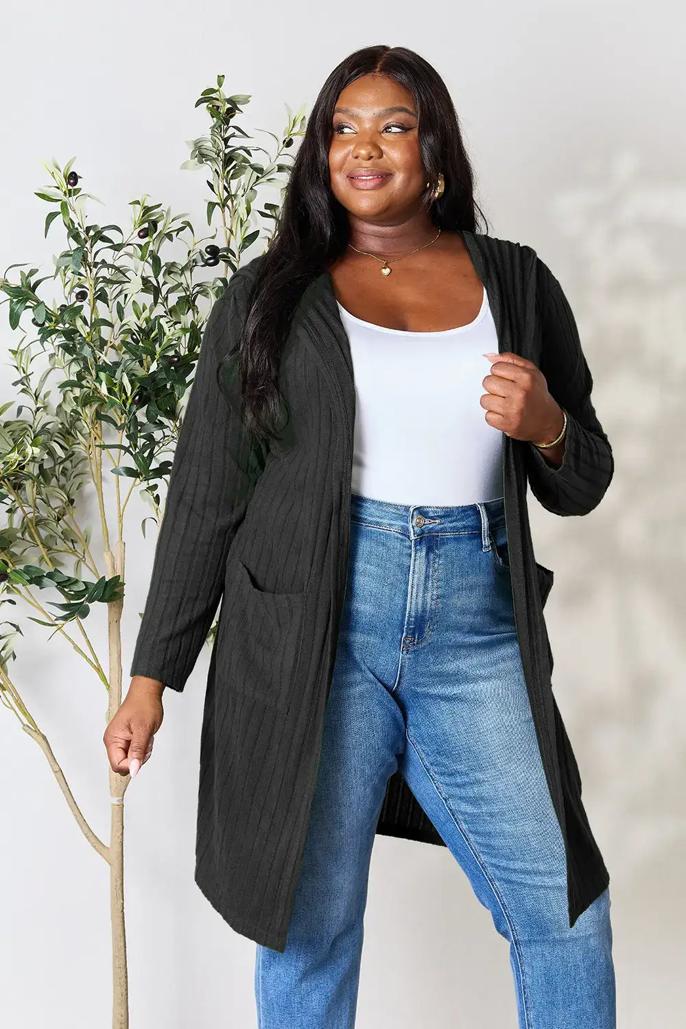 Basic Bae Full Size Hooded Sweater Cardigan - Outwears