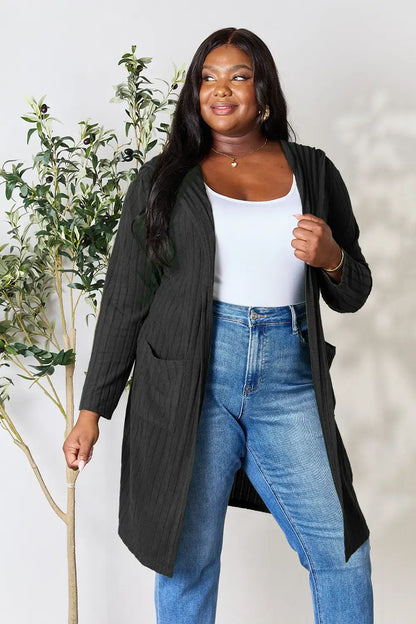 Basic Bae Full Size Hooded Sweater Cardigan - Outwears