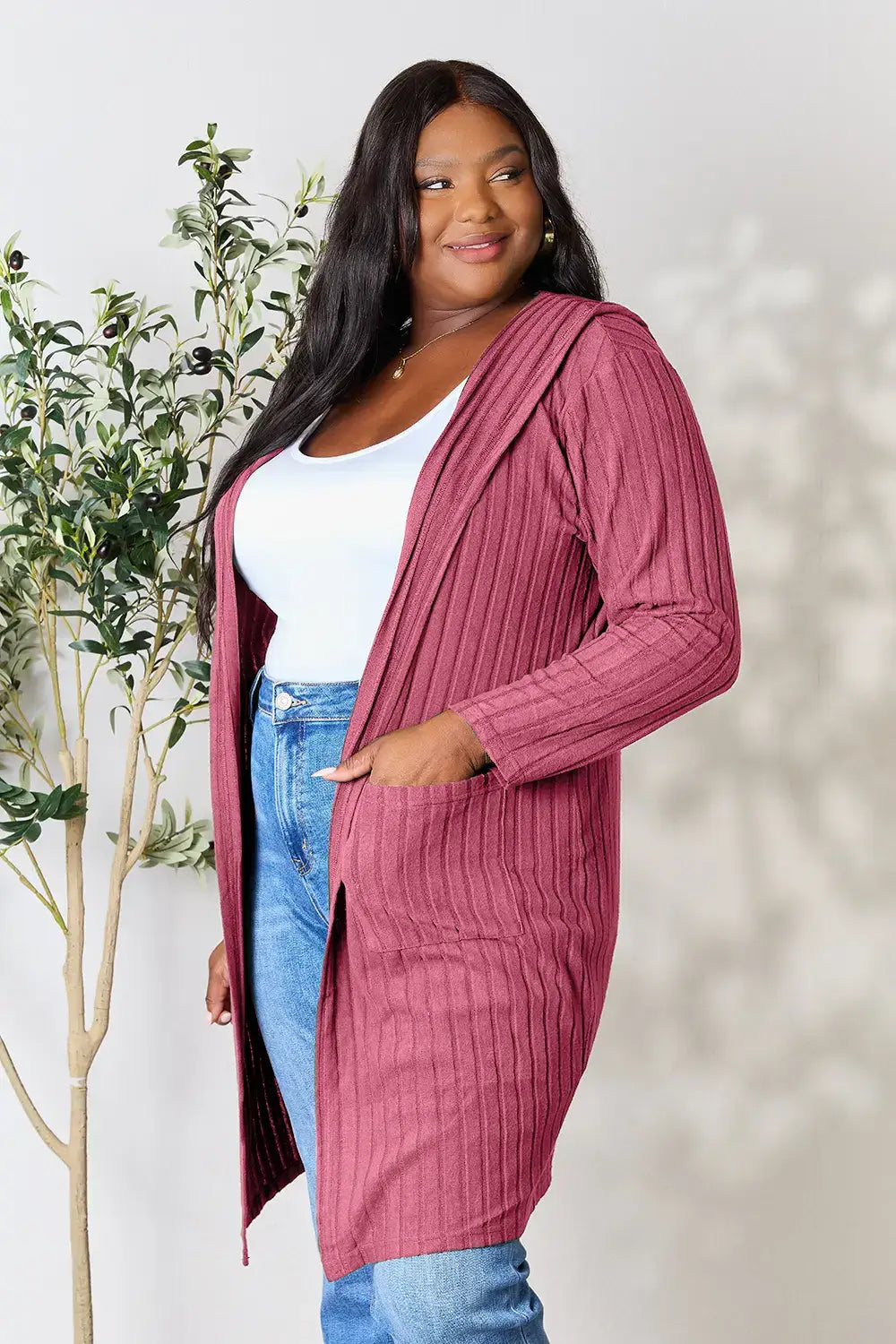 Basic Bae Full Size Hooded Sweater Cardigan - Outwears
