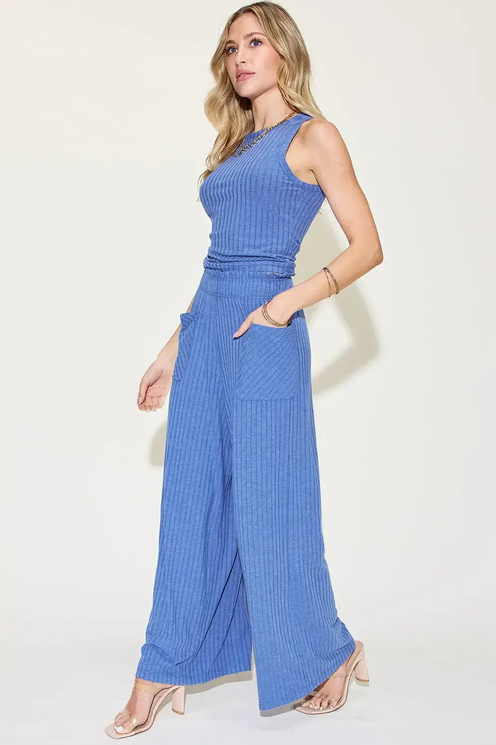 Basic Bae Full Size Ribbed Tank and Wide Leg Pants Set - Apparel & Accessories > Clothing > One-Pieces > Jumpsuits &