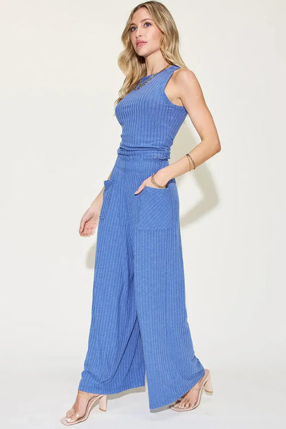 Basic Bae Full Size Ribbed Tank and Wide Leg Pants Set - Apparel & Accessories > Clothing > One-Pieces > Jumpsuits &
