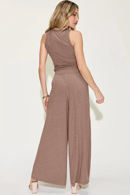 Basic Bae Full Size Ribbed Tank and Wide Leg Pants Set - Apparel & Accessories > Clothing > One-Pieces > Jumpsuits &