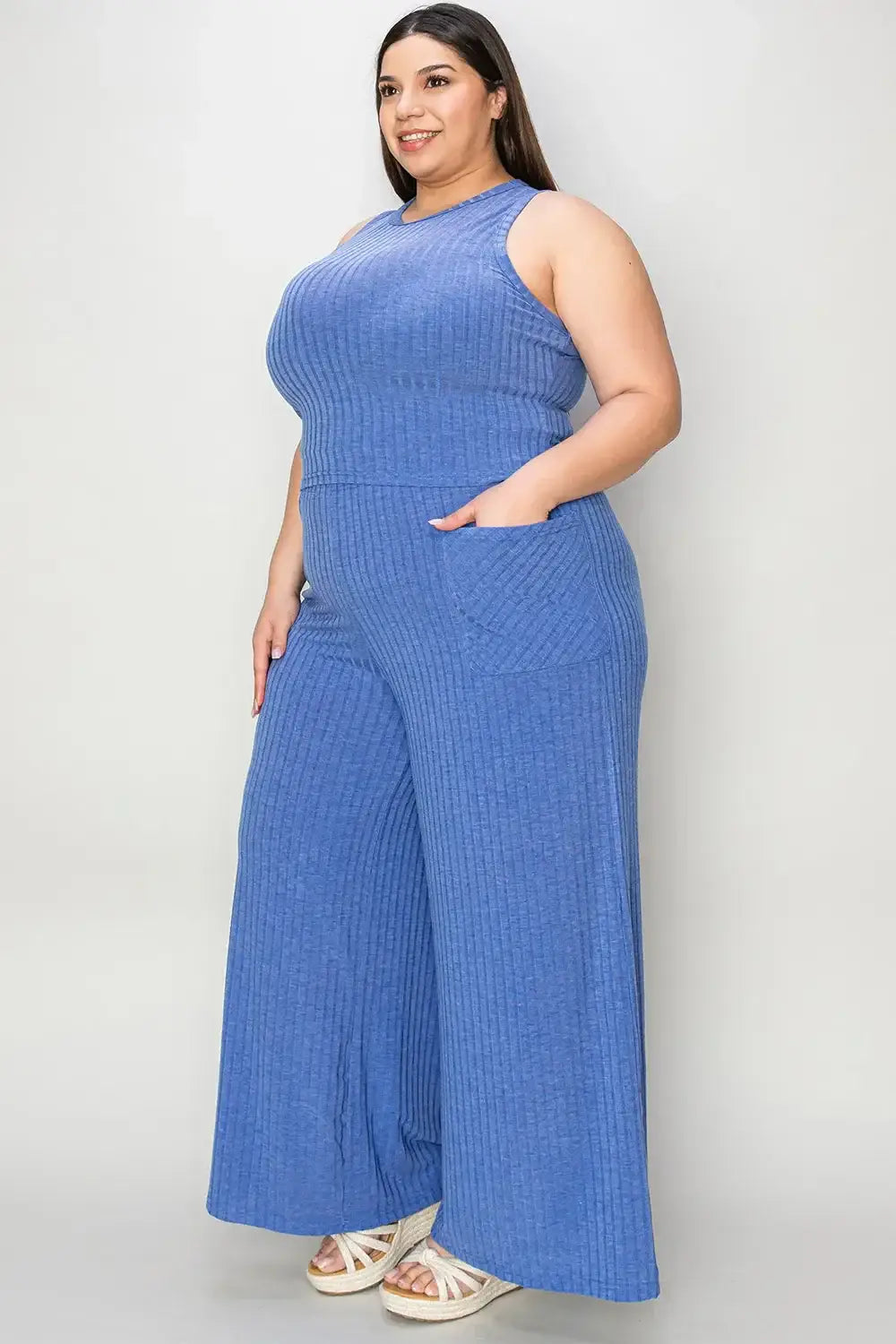 Basic Bae Full Size Ribbed Tank and Wide Leg Pants Set - Apparel & Accessories > Clothing > One-Pieces > Jumpsuits &