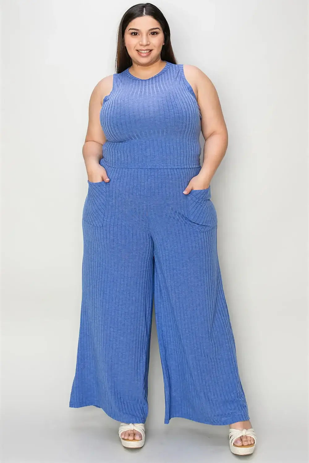 Basic Bae Full Size Ribbed Tank and Wide Leg Pants Set - Apparel & Accessories > Clothing > One-Pieces > Jumpsuits &