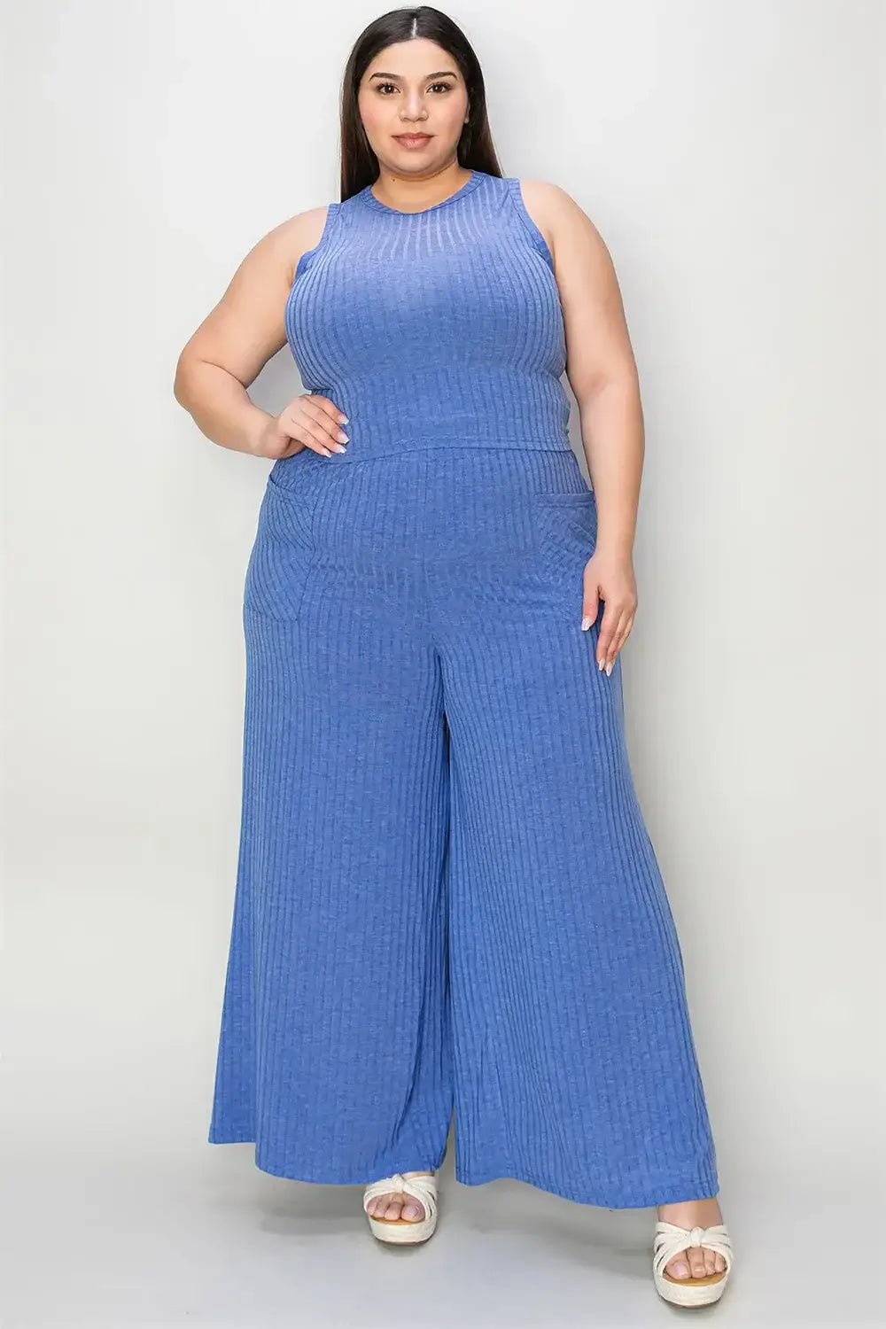 Basic Bae Full Size Ribbed Tank and Wide Leg Pants Set - Apparel & Accessories > Clothing > One-Pieces > Jumpsuits &