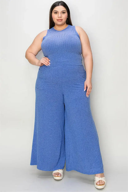 Basic Bae Full Size Ribbed Tank and Wide Leg Pants Set - Apparel & Accessories > Clothing > One-Pieces > Jumpsuits &