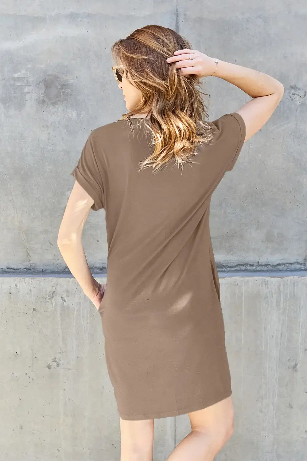 Basic Bae Full Size Round Neck Short Sleeve Dress with Pockets - Women/Dresses