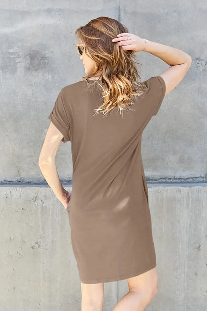 Basic Bae Full Size Round Neck Short Sleeve Dress with Pockets - Women/Dresses