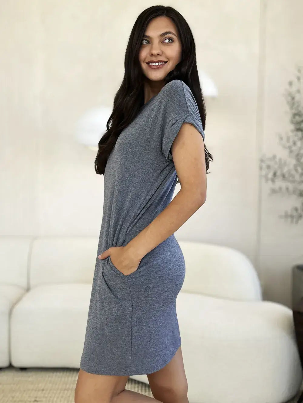 Basic Bae Full Size Round Neck Short Sleeve Dress with Pockets - Women/Dresses