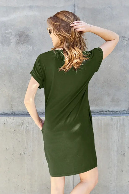 Basic Bae Full Size Round Neck Short Sleeve Dress with Pockets - Women/Dresses