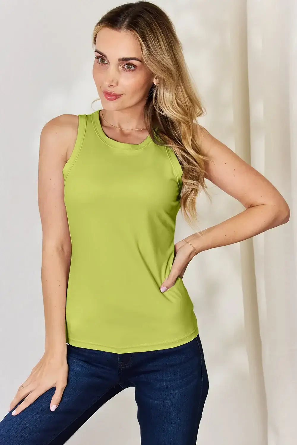 Basic Bae Full Size Round Neck Slim Tank - Yellow-Green / S