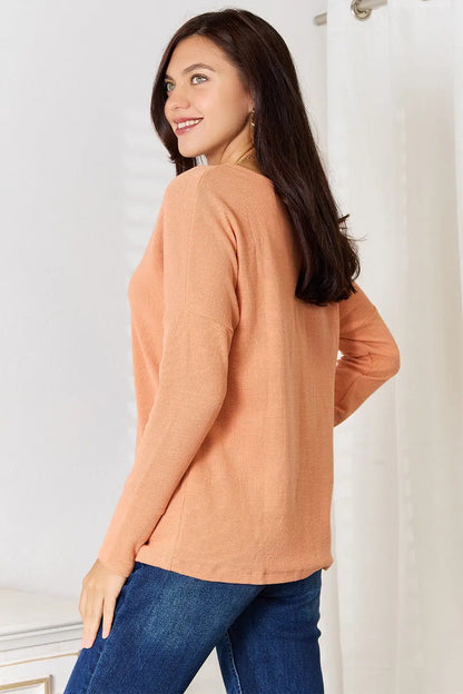 Women’s peach long-sleeved ribbed knit top from Basic Bae Half with jeans size for style