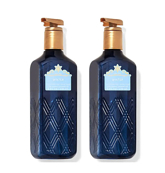 Blue cleansing gel hand soap dispensers with gold pumps for Bath and Body Works Winter 2-Pack