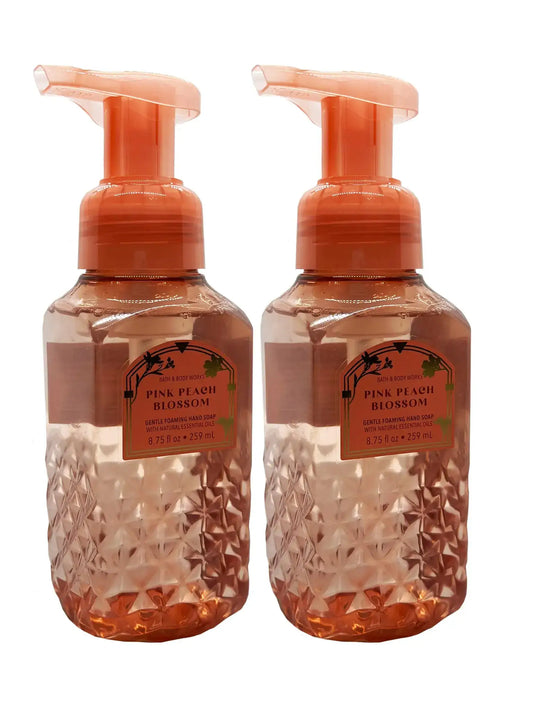 Two pink peach blossom foaming hand soap bottles from Bath & Body Works Pink Peach collection