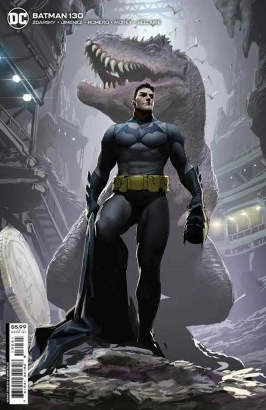 Caped figure in blue suit on rocky terrain featured in Batman #130 trading cards