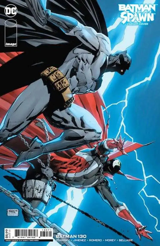 Batman #130 Cover G Clay Mann artwork featuring Batman and Spawn in action, ideal for trading cards