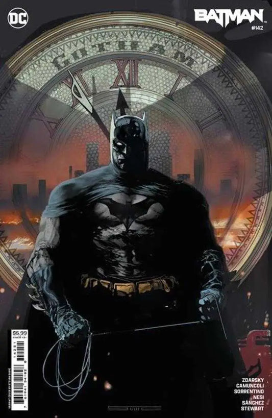 Batman stands menacingly with a clock behind him in Batman #142 Stevan Subic variant trading card