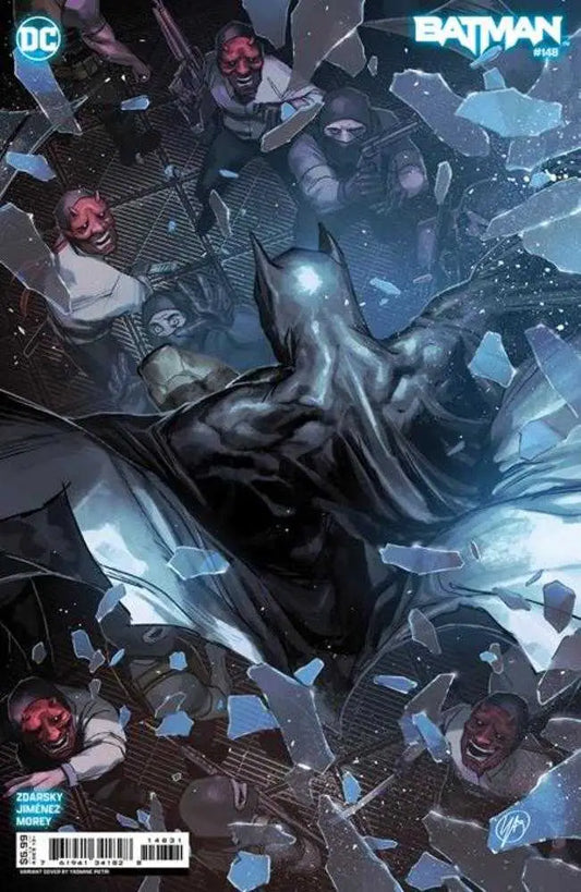Batman leaping through shattered glass on Batman #148 Cover C trading card variant