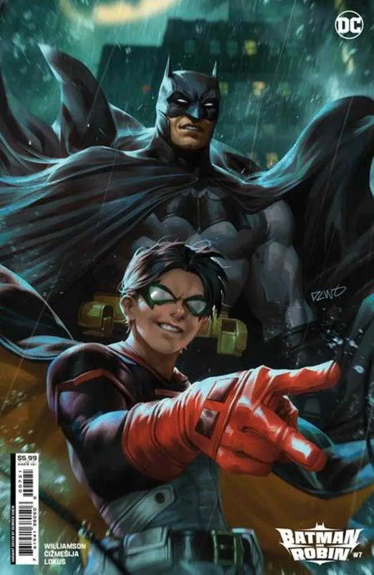 Batman And Robin #7 Cover B artwork highlighting dynamic action poses for trading cards