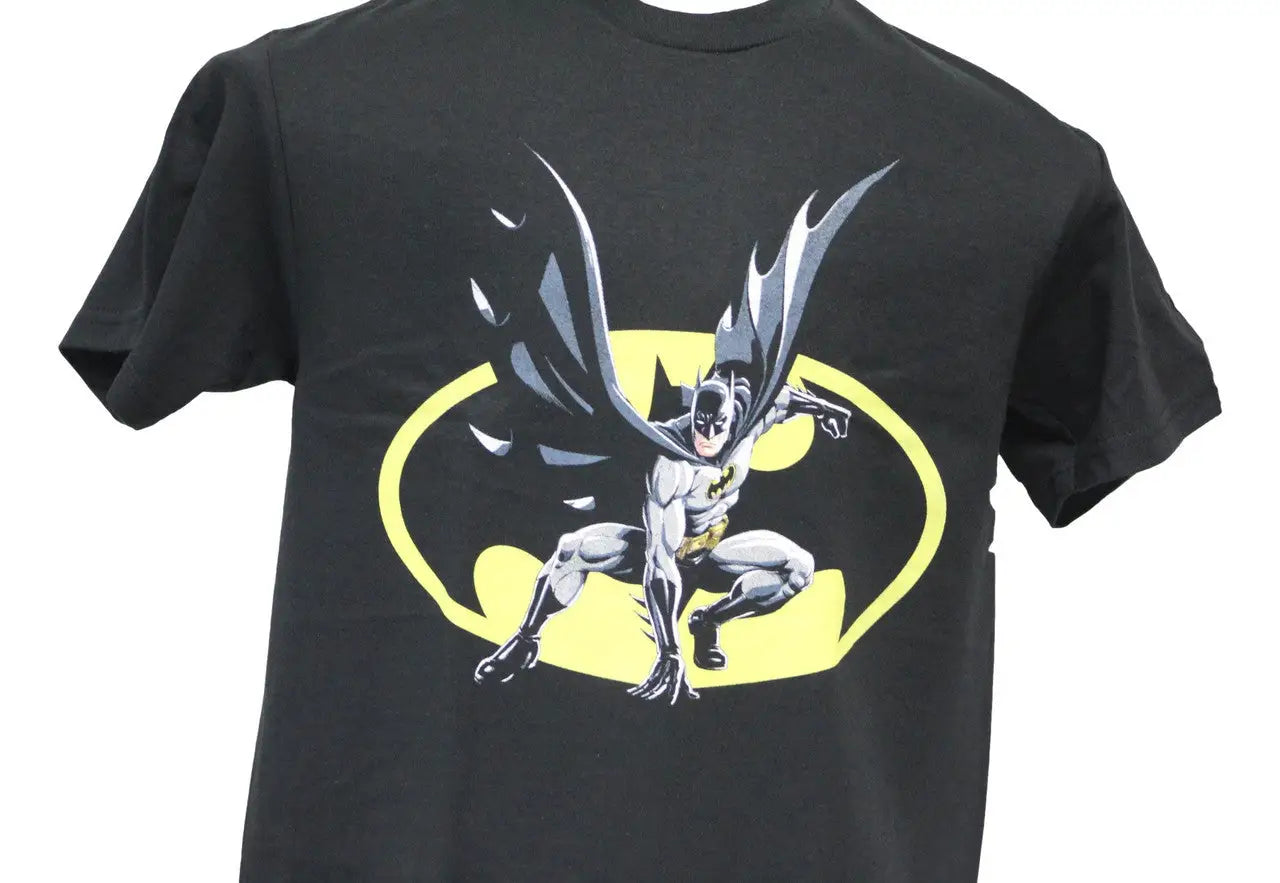 Black T-shirt with Batman logo and image, perfect for licensed DC Comics fans