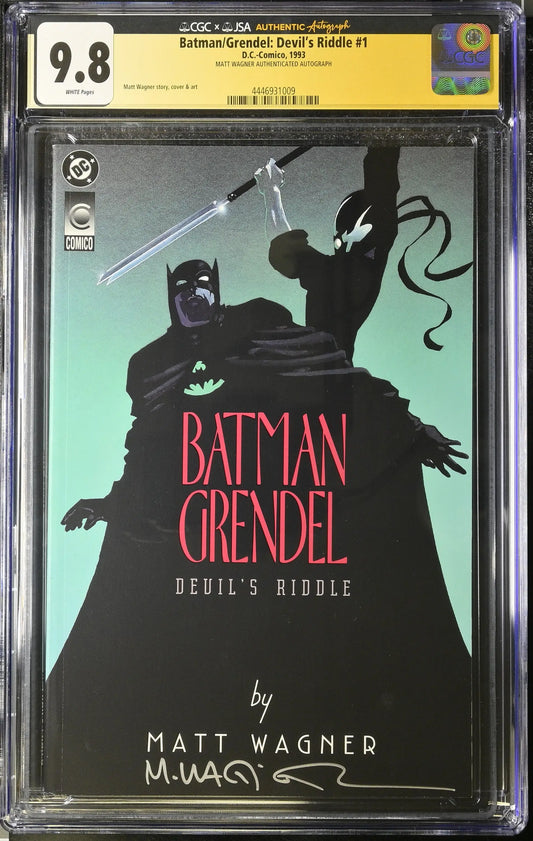 CGC graded 9.8 Batman Grendel Devil’s Riddle #1 signed by Matt Wagner in protective slab