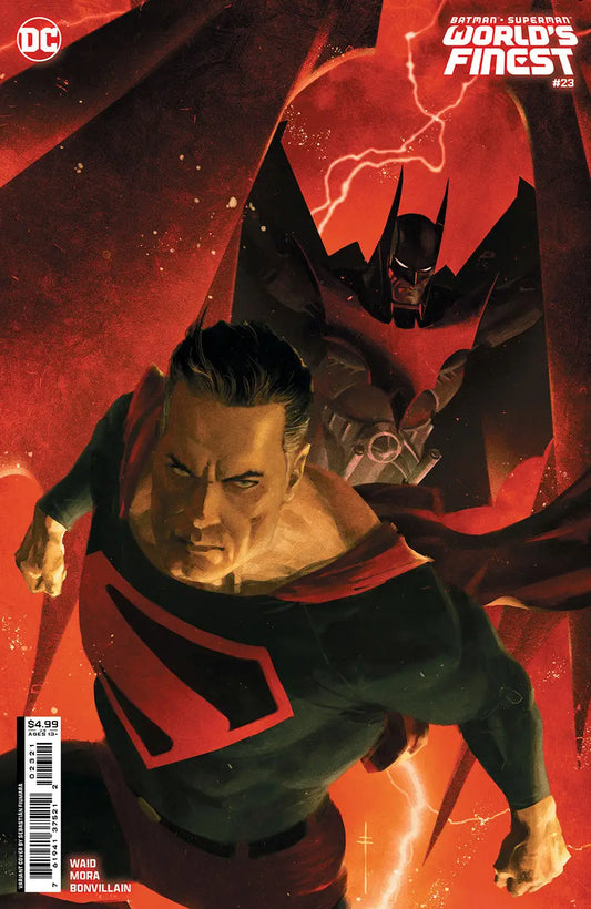 Dramatic Batman Superman Worlds Finest #23 cover featuring Superman in black suit, collectibles