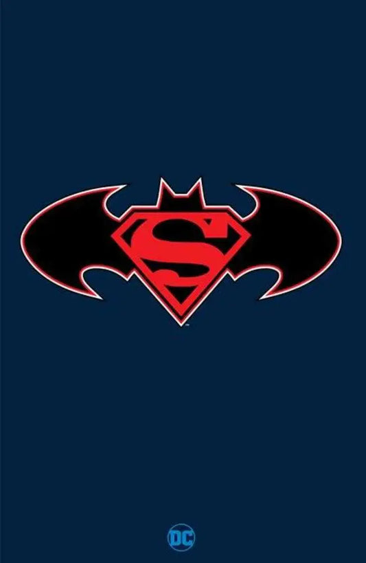 Batman Superman logo with red S in black bat, featured in trading cards design