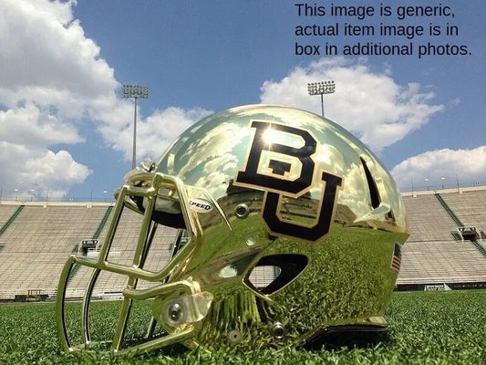 Gold Baylor Bears football helmet in mint condition, perfect for collectors and fans