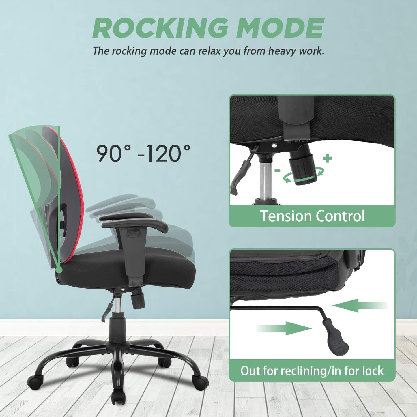 Big and Tall Office Chair 400Lbs Desk Chair Mesh Computer Chair with Lumbar Support Wide Seat Adjust Arms Rolling Swivel High Back Task Executive Ergonomic Chair,Red-3