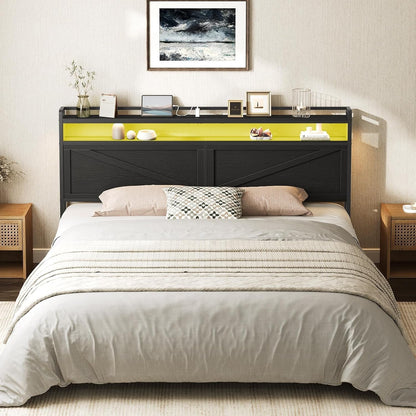 King Size Headboard with Charging Station and LED Lights-3
