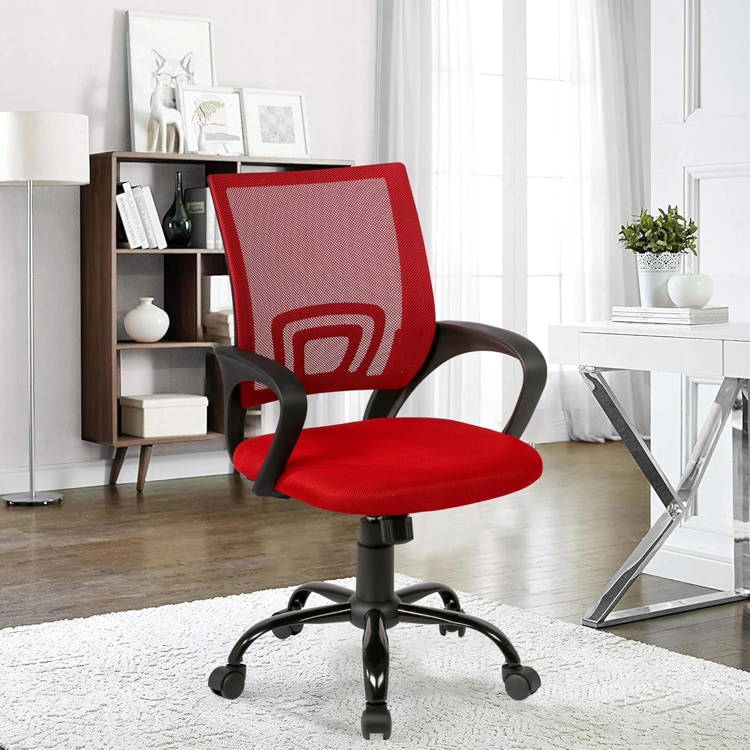 Office Chair Computer Chair Ergonomic Cheap Desk Chair Adjustable Comfortable Mid Back Task Rolling Swivel Chair with Lumbar Support for Home Office Desk (Red)-1
