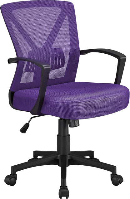 Mesh Office Desk Chairs Ergonomic Task Chairs with Adjustable Lumbar Support Mid Back Swivel Chair Purple-0