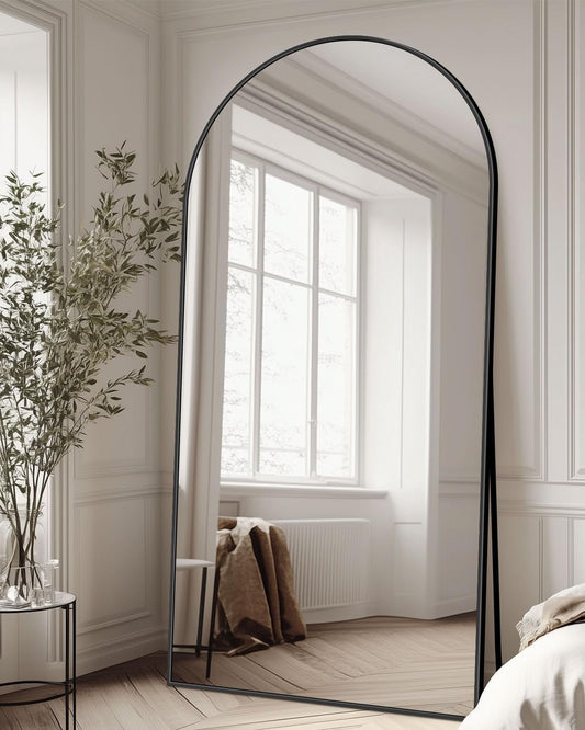 Full Length Mirror with Stand, 78"X38" Arched Full Body Mirror, Large Stand up Mirror, Aluminum Frame Floor Standing Mirror, Freestanding Hanging Leaning Mounted for Bedroom Living Room Entryway Black-0