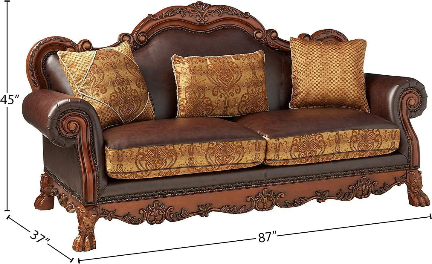 3-PS Living Room Set, Traditional Collection Including Sofa W/3 Pillows, Loveseat W/2 Pillows and Chair W/1 Pillow, Cherry Oak, Vintage/Victorian-2