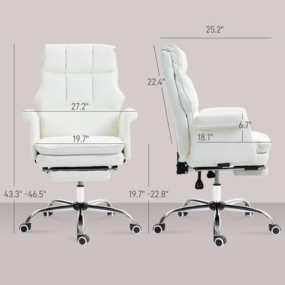 Executive Office Chair, PU Leather Ergonomic Office Desk Chair with Footrest, Reclining and Swivel Chair, White-2