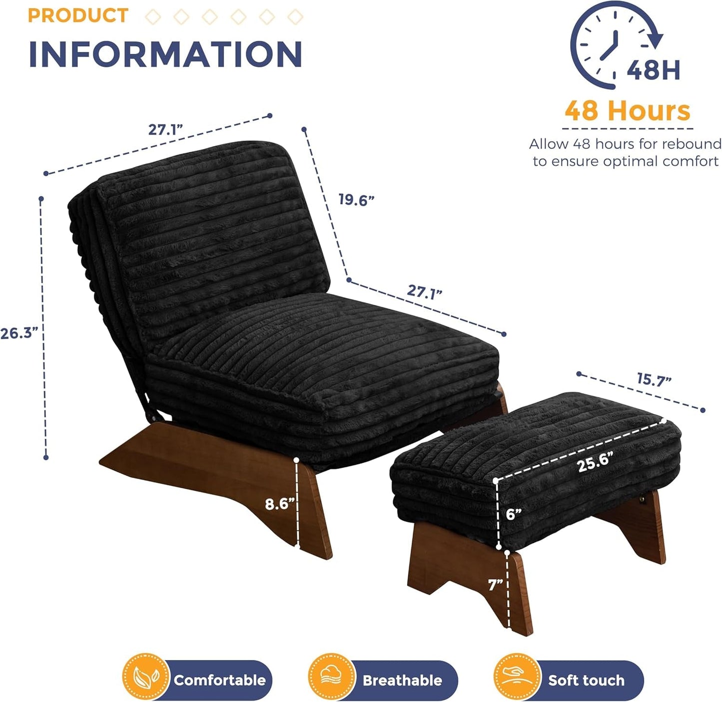 Black Adjustable Accent Chair With Ottoman Footrest-1