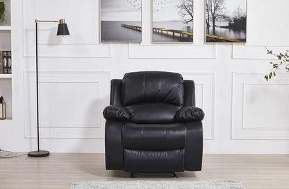 3PC Bonded Leather Reclining Sofa Chair Set Living Room Set Sofa Loveseat Glider Chair 8018 Multiple Colors (Black)-3