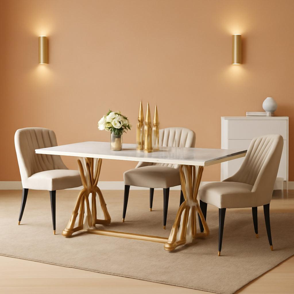 ExtraLarge White Gold Faux Marble Rectangular Table-0