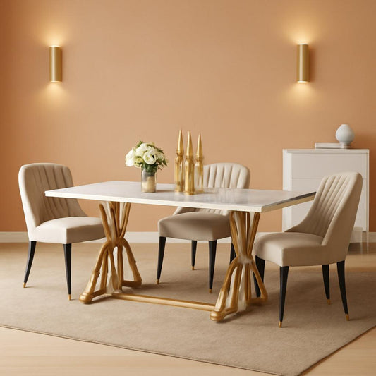 ExtraLarge White Gold Faux Marble Rectangular Table-0