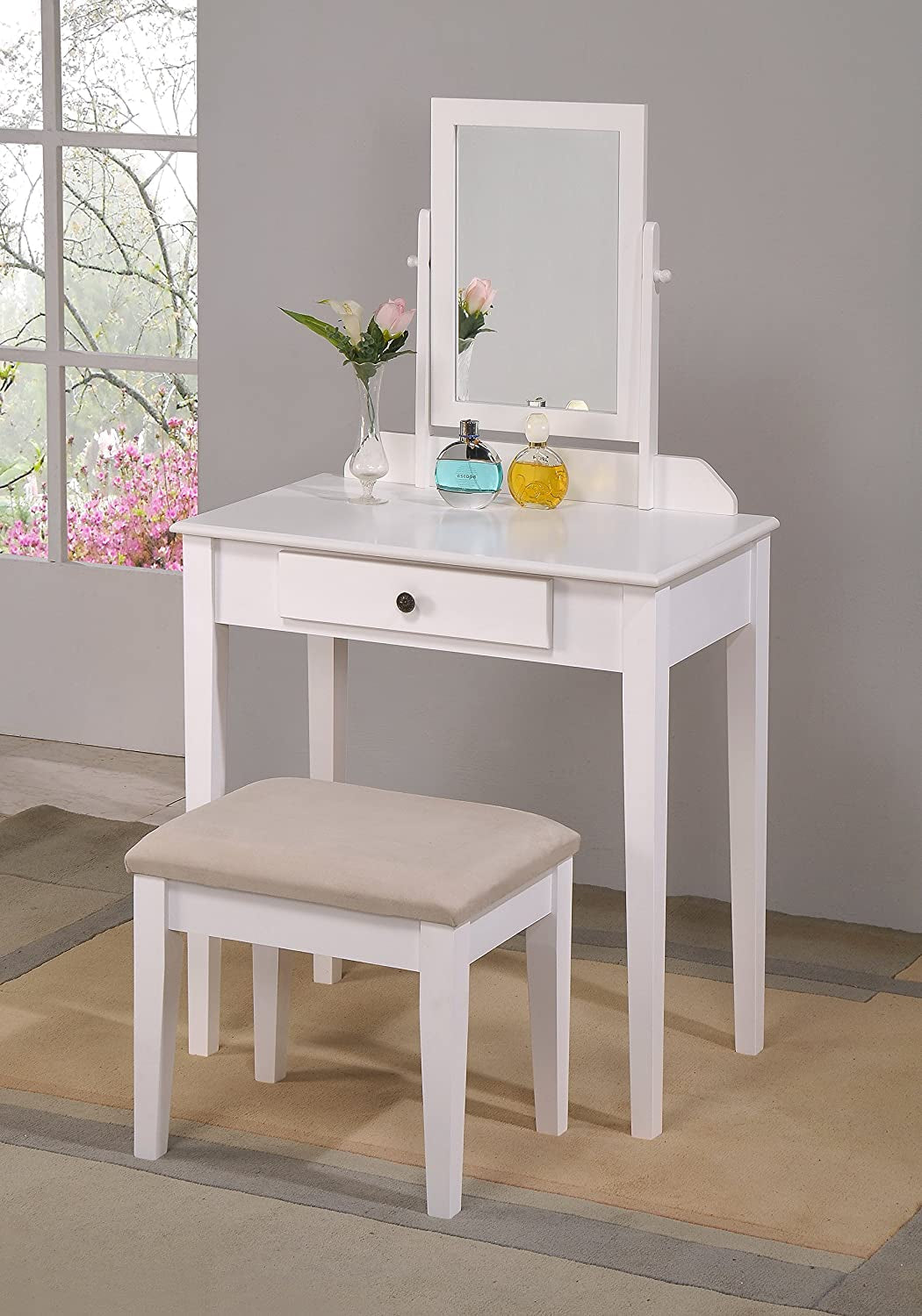 White Vanity Table and Stool Set-0
