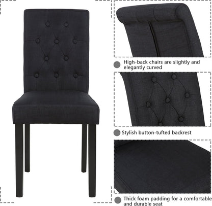Set of 2 Upholstered Fabric Dining Chairs with Button-Tufted Details (Black)-3